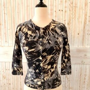 Anthropologie Beth Bowley Abstract Print Button-Down Top in Black, Gray & Cream